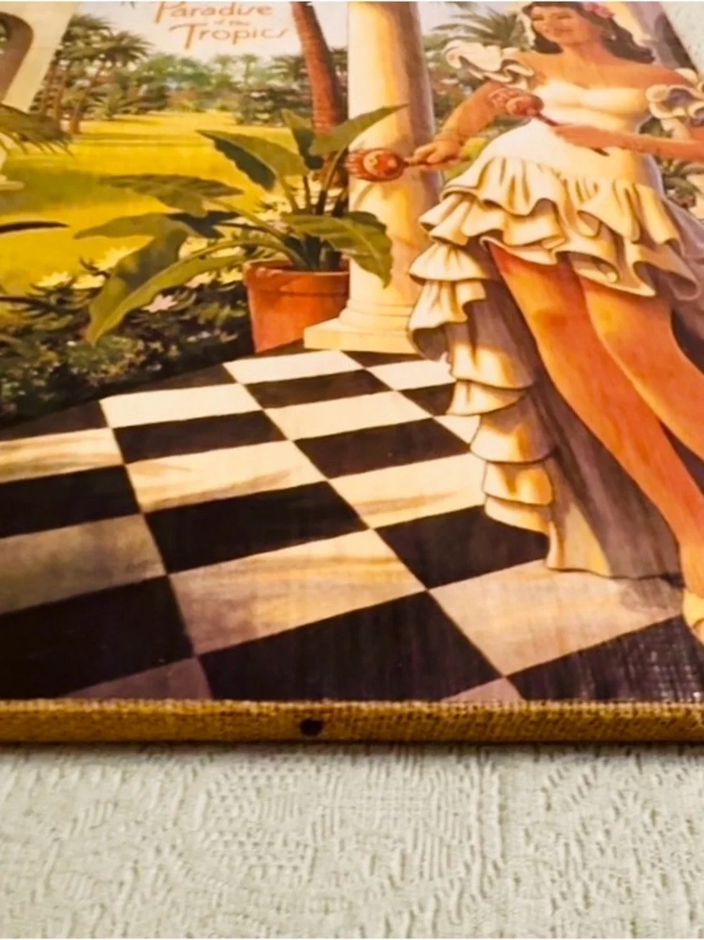 Cuba-Paradise of the Tropics print on burlap frame, used.